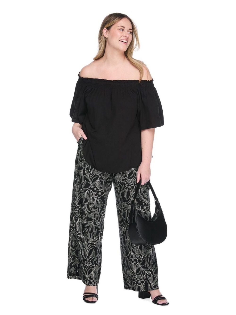 Lane Bryant Size 24 Black Floral Wide Leg Linen Blend Pants NWT